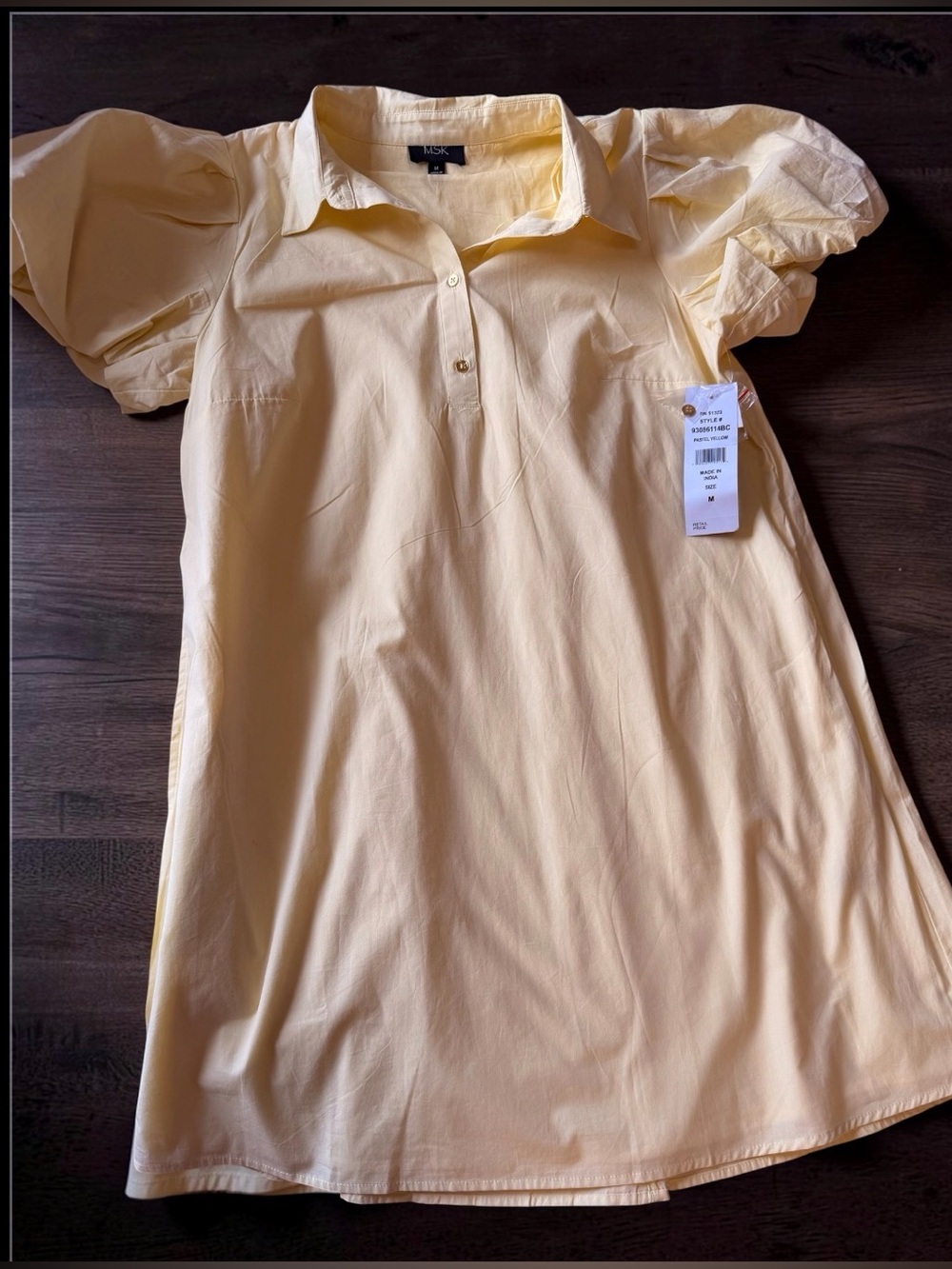 Puff-Sleeve Mini Shirt Dress in Pastel Yellow - Picture 3 of 4